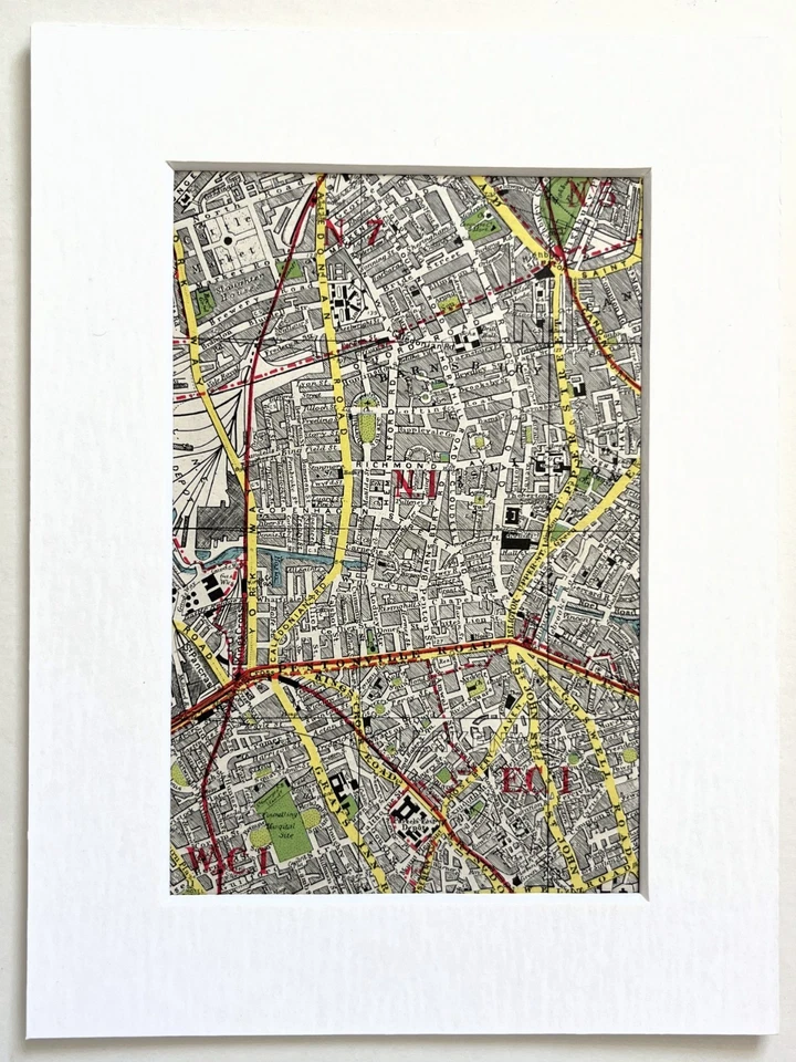 Vintage c. 1950 London Map - Mounted - HIGHBURY, ISLINGTON, CLERKENWELL 14 - Image 1 of 1