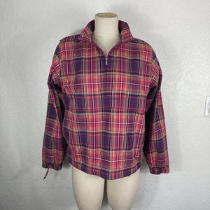 Liz Golf Pink Plaid Jacket LizGolf Windbreaker 1/4 Zip Pullover Kangaroo Pocket - Picture 1 of 16