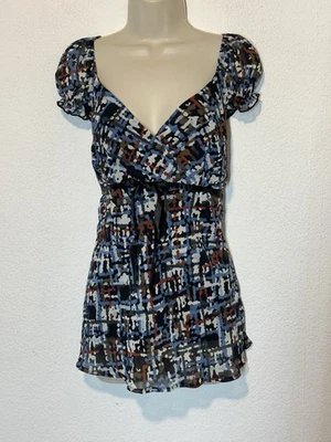 Blusa AGB Y2K Mujer Babydoll Retro Declaración Artística Geo Empire Talla XL Azul Foto 1 de 4