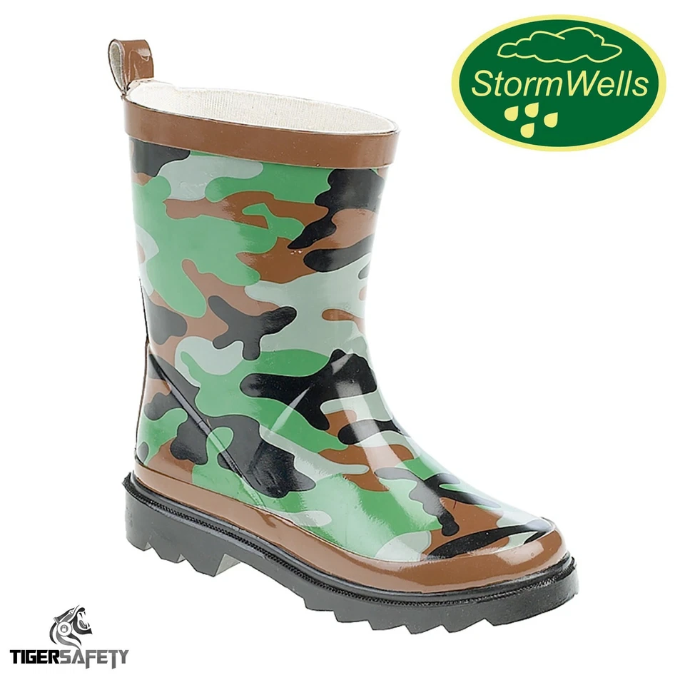 Stormwells Boys Camoflague Camo Kids Wellington Boots Childrens Wellies Infants