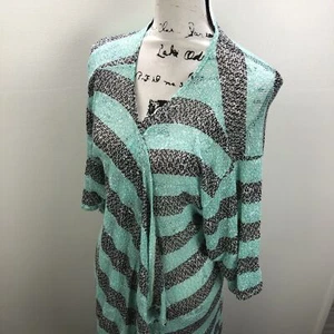 LULAROE Open Style 3/4 Sleeves Green Striped Cardigan Knit Sweater Womens Size M - Picture 1 of 11