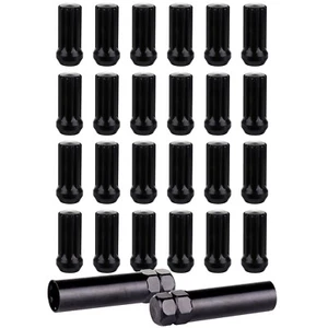 24 Pcs Black 14 x1.5+2 keys Spline Lug Nuts For 2003-2014 Chevrolet Express 1500 - Picture 1 of 11