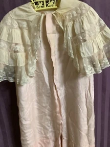 ANTIQUE HAND MADE BABY/CHILDS LONG SILK AND LACE NIGHT ROBE REVERSIBLE  READ👀 - Picture 1 of 14