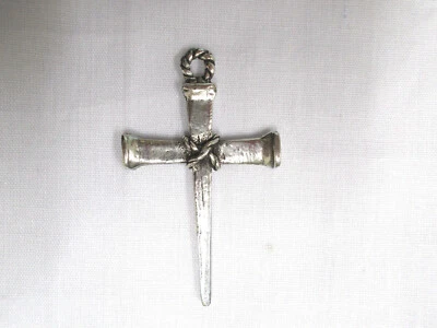 JESUS CARPENTER CROSS OF NAILS USA CAST PEWTER PENDANT ON ADJ CORD NECKLACE - Image 1 of 2