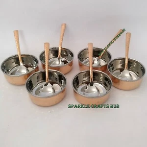 Copper Stainless Steel Kitchen Lunch Dinner Soup Bowl Ice Cream 6 Bowl 6 Spoon - Picture 1 of 10