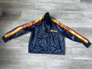 Vintage 70s Swingster Bridgestone Blue Yellow Racing Stripe Jacket Coat Large - Picture 1 of 12