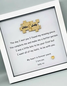 JIgsaw piece gift frame for partner - My missing piece personalised box frame - Picture 1 of 6