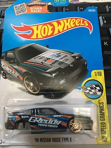 A17 1/64 Hot wheels 96 Nissan 180SX Type X Black Error shiped in a protector - Picture 1 of 2
