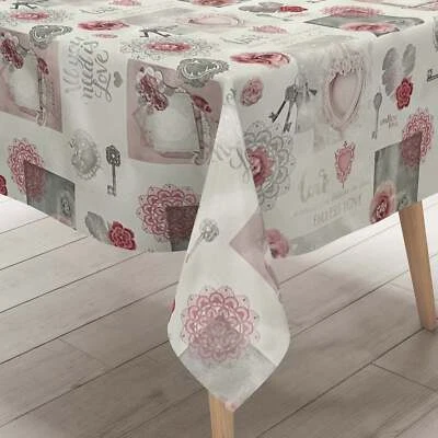 Wachstuch Tischdecke 01368-04 LOVE rosa Herzen Rosen Strick eckig rund oval - Bild 1 von 4