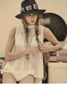 Free People $128 Sheer Ivory Lace Fiona's Victoria Top Size XS Sleeveless Womens - Picture 1 of 8