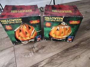 Lot 2 Vintage Gemmy Fiber Optic Halloween Pumpkin Head Scarecrow Jack O Lantern  - Picture 1 of 6
