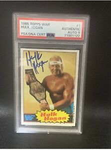 Autographed 1985 Topps #1 Hulk Hogan PSA 9 WWF Wrestling Rookie Card. NWA WWE.