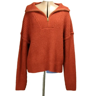 Suéter tejido acanalado Lucky Brand 1/4 cremallera manga larga cuello falso naranja quemado L Foto 1 de 4