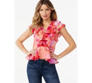 Sofia Jeans by Sofia Vergara Women's Smocked Ruffle Top with Short Sleeves, XXXL - Picture 1 of 5