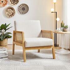 Scandinavian Armchair Mid Century Modern Chair Danish Linen Padded Seat Beige