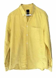 H&M Button Down Shirt Men's Medium Regular Fit Long Sleeve Yellow 100% Cotton - Picture 1 of 3