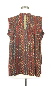 AKKRITI Top Blusa Cotone Ruggine Senza Maniche Paillettes Chevron GRANDE - Foto 1 di 5