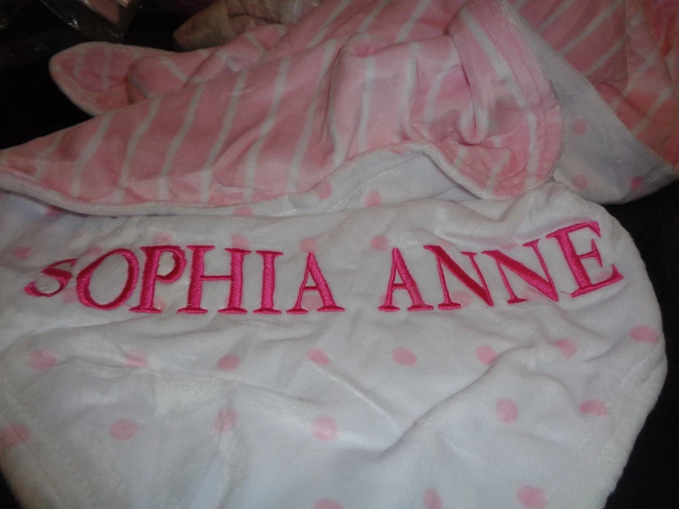 Pottery Barn Kids punto rayas gamuza rosa cochecito manta mono Sophia Anne nuevo Foto 1 de 1