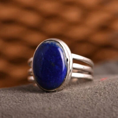 925 Sterling Silver Ring Handmade Lapis Lazuli Gemstone Jewelry - Image 1 of 4
