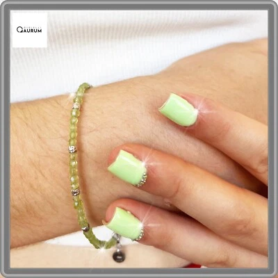Silber Armband 925 Mit Perlen Peridot-Grün Armband Frauen 20cm Einstellbar - Bild 1 von 4