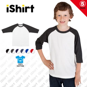 5PC X KIDS RAGLAN TEES T-SHIRT I 100% COTTON I 3/4 SLEEVE LENGTH I SIZE 4 - 16 - Picture 1 of 10