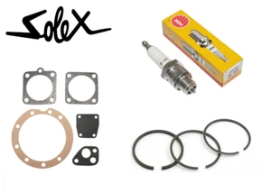 SOLEX 2200 3800 5000 REPAIR SET + SPARK PLUG B4H + PISTON RING GASKET SEAL MOTOR - Picture 1 of 1