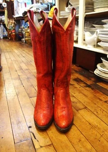 ¡OFERTA!  Botas occidentales Dan Post altas rojas de piel de serpiente/mujer talla 6M - Imagen 1 de 11