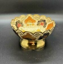 Vintage Cloisonné, Hand Painted Solid Brass Bowl, Scallop Edge, India 50's