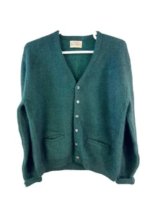 Vintage 60s Arrow Cum Laude Cardigan Sweater Size Large Made in USA Green - Picture 1 of 11