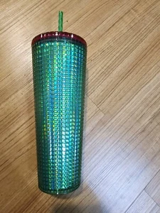 Set of 2 Starbucks Tumblers Studded Squares Green and Purple 24 Oz Venti - Picture 1 of 4