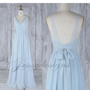 Himmel Blau Abendkleid Partykleid Brautjungfern 32-52 Schleifer Chiffon Träger - Bild 1 von 7