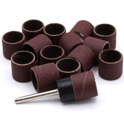 HOBBYPOWER24 15x Schleifhülsen 1x Aufnahmedorn für Dremel Proxxon Zubehör Schleifrollen K80