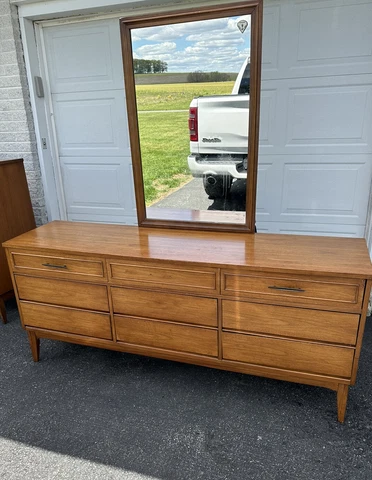 Mid Century Modern Wooden 9 drawer Dresser With Mirror by Dixie Cover