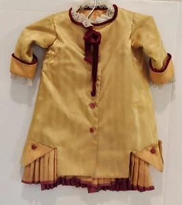 Antique Victorian Children's Doll Gold Maroon Velvet Jacket Pleated Skirt/Shift - Picture 1 of 11