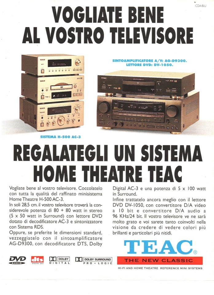 TEAC Home Theatre H-500 AC-3 Pubblicità italian advertising 2000 28x21 cm - Immagine 1 di 1