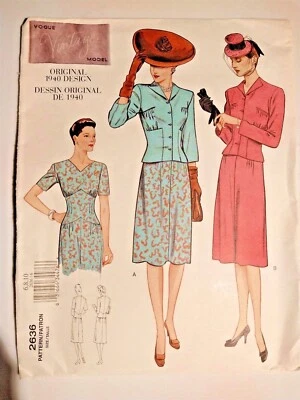 Vogue 2636 Sewing Pattern Women's Vintage Model 1940 Dress Jacket -choose size - Image 1 of 3