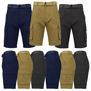 Chino elegante Cargoshorts Herren FLEX STRETCH Gürtel flache Vorderseite versteckte Gesäßtaschen - Bild 1 von 8