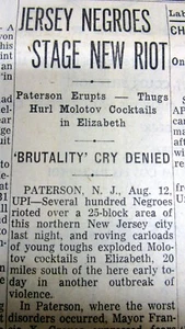 2 1964 newspapers with the RACE RIOT by NEGR0ES in PATERSON New Jersey - Picture 1 of 8
