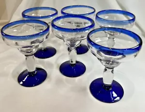 Libbey Aruba Cobalt Blue Rim and Foot 12 oz Margarita Glasses, Set of 6 - Picture 1 of 6