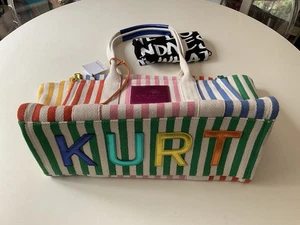 NWT Kurt Geiger Canvas Large Southbank Tote Bag Colorful Rainbow Stripes Logo - Picture 1 of 24