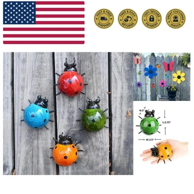 Arte decorativa de parede de jardim de metal conjunto de 4 joaninhas fofas escultura de parede ao ar livre... - Imagem 1 de 4