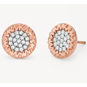 Orecchini a cerchio Michael Kors oro rosa 14 carati cristallo vermeil logo MK lusso chic NUOVI - Foto 1 di 13