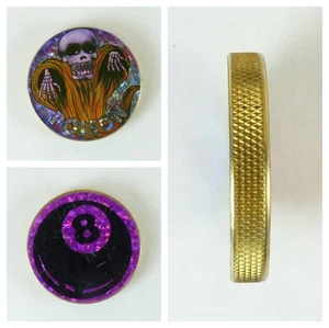 1/4" Thick 2.5oz Heavy Brass Double Sided Pogs Slammer Poison Skull 8 Ball - Picture 1 of 5
