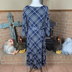 Jessica Howard marineblau und weiß Langarm Midikleid Gürtel Größe 6 - Bild 1 von 6