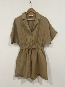 Calli Jumpsuit Womens Size 12 Beige Collar Drawstring Elastic Waist Short Sleeve - Picture 1 of 9