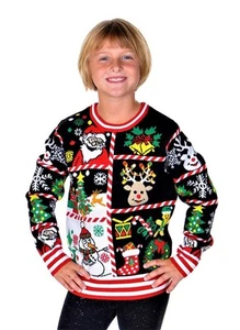 SOCAL LOOK Kids Ugly Christmas Sweater - Funny Holiday Pullover for Boys & Girls - Picture 1 of 11