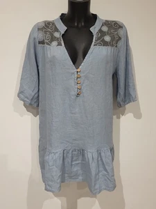 Top tunica lunga insolito lino blu Made in Italy - Medium 12-14 - Foto 1 di 5