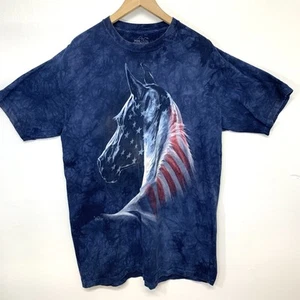 The Mountain T Shirt XL Graphic Horse Patriotic Flag Blue All Cotton Men USA - Picture 1 of 8