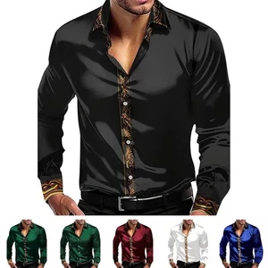 Long Sleeve Shirt Buttoned Turn-down Collar Daily Wear Holiday Party Attire - Picture 1 of 16