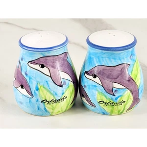 Salt & Pepper Shakers Dolphin Design Orlando Florida 2 3/4" Souvenir 80s Vintage - Picture 1 of 12